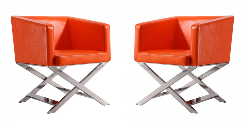 Fauteuil d’appoint contemporain en cuir vegetalien Hollywood orange – Lot de 2