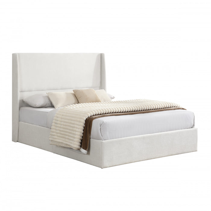 Liam Lit plateforme rembourre avec tete de lit a ailes, taille Queen, beige