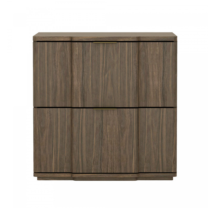 Table de nuit Clive style milieu du siecle 56 cm en noyer et or (2 tiroirs)