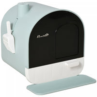Pawhut Bac A Litiere Pour Chat Avec Couvercle, Bac A Litiere Couvert Pour Chats D'interieur Avec Pla