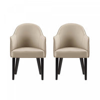  Fauteuil moderne Hillman en cuir vegetalien et velours avec accoudoirs en bois, sable - Lot de 2