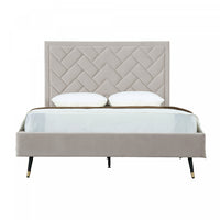 Lit Queen moderne Crosby en velours capitonne, coloris grege