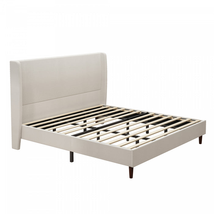 Cadre de lit king Harper rembourre avec tete de lit haute, tissu chenille, beige