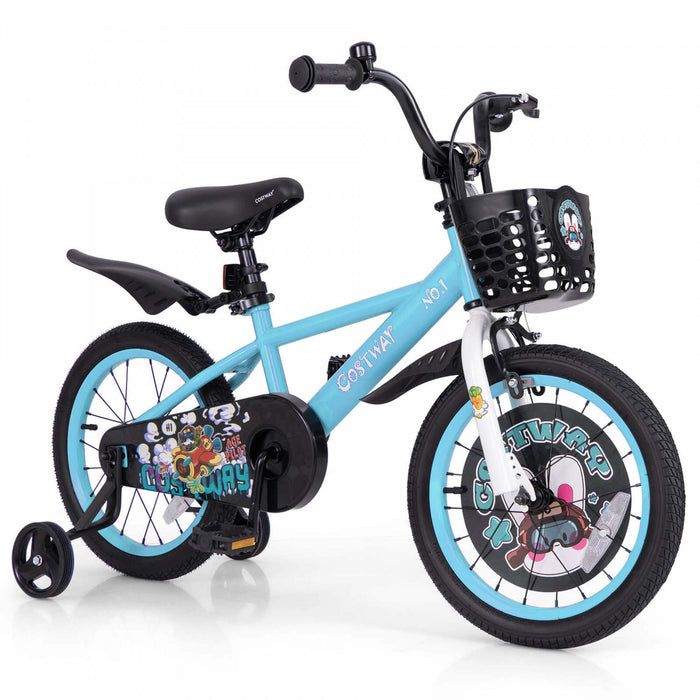 Velo Pour Enfants 16\" Pour 4-7 Avec Guidon Reglable En Hauteur Et Frein A Main En Selle Bleu