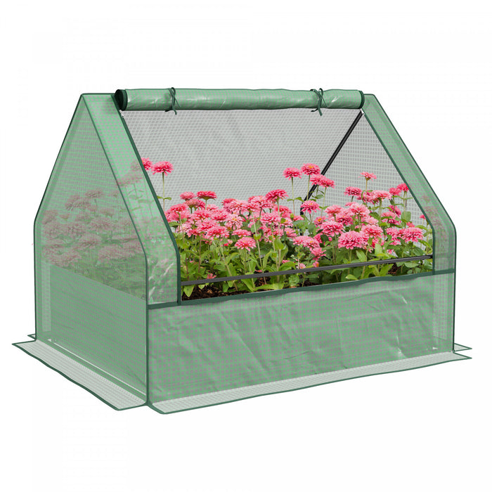 Outsunny Lit De Jardin Sureleve Avec Mini Serre, Jardiniere D'exterieur Galvanisee Avec Couvercle, Pour Herbes Et Legumes, Utilisation Pour Terrasse, Jardin, Balcon, Vert Et Argent