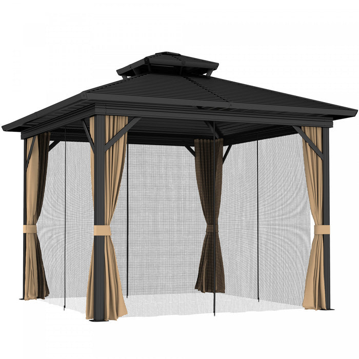 Outsunny Gazebo Exterieur En Aluminium A Toit Rigide 10x12 Pi, Brun Fonce