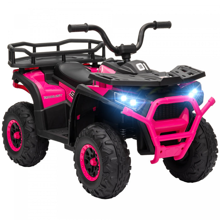 Qaba Quad, Vehicule Electrique Alimente Par Batterie 12 V Avec 4 Roues A Suspension A Ressort, Panier De Rangement, Phares Led, Musique, Pour Garcons Et Filles, Rose