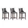 Tabouret de bar en bois traditionnel Emperor avec assise rembourree, graphite - Lot de 3