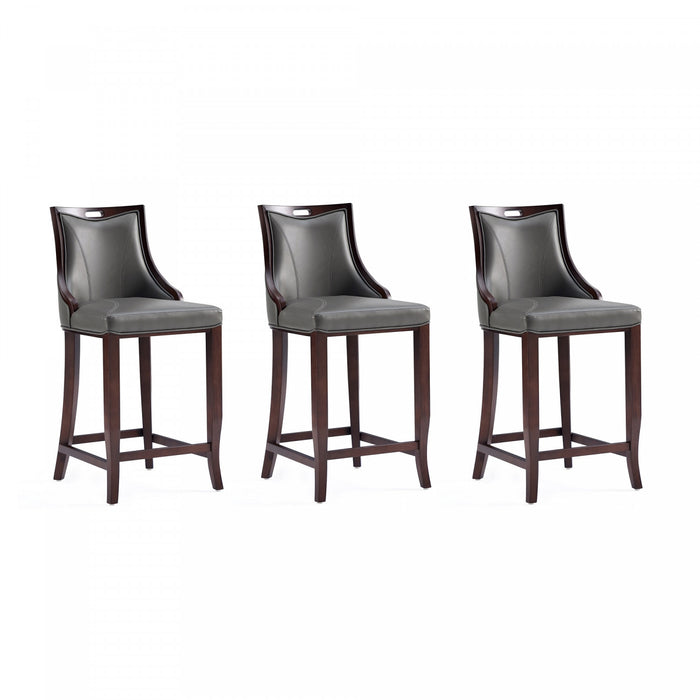 Tabouret de bar en bois traditionnel Emperor avec assise rembourree, graphite - Lot de 3