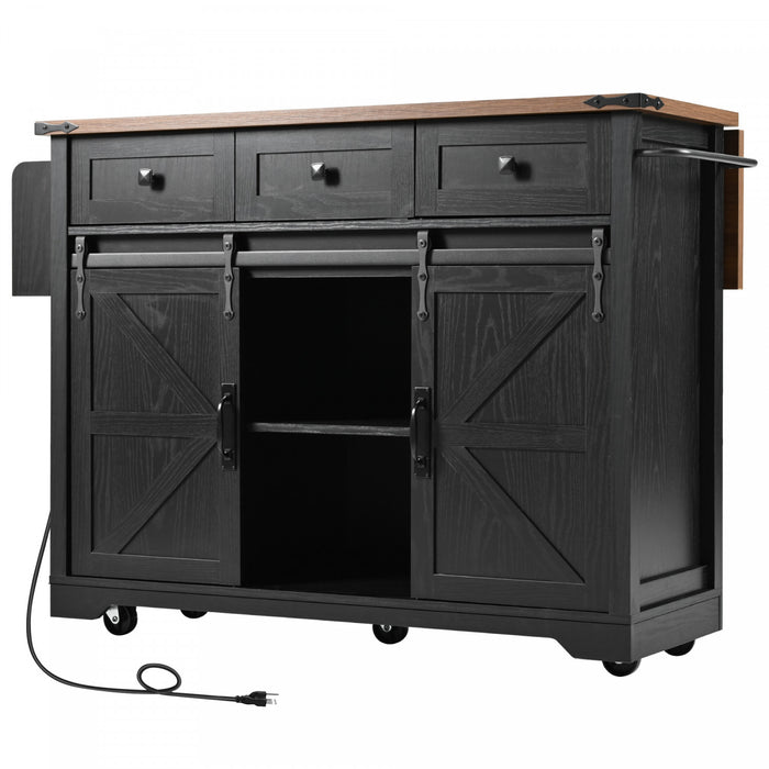 Chariot De Cuisine Wilson 53,7\" En Bois Reconstitue Avec Prise Electrique Et Rangement -Noir