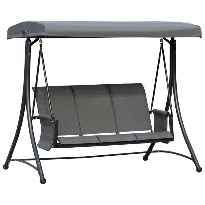 Outsunny Balancelle De Jardin 3 Personnes Avec Dossier Haut, Poches Laterales Et Pare-soleil Reglable Pour Exterieure Terrasse Jardin Gris Fonce