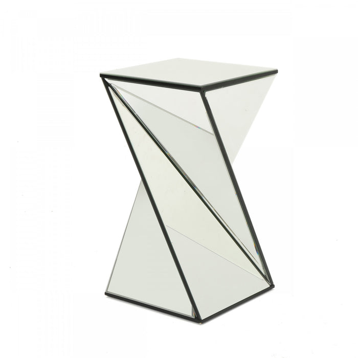 Table D’appoint Geometrique Au Design Reflechissant Molly Avec Miroir, Verre Et Bois Composite, Argent