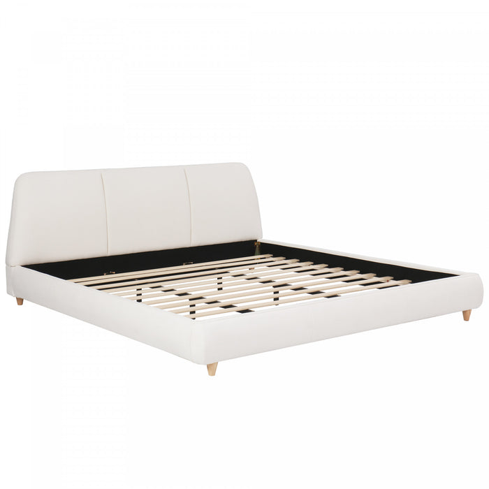 Lit Acheson Rembourre avec Tete de Lit en Lin Doux, Taille Queen - Beige