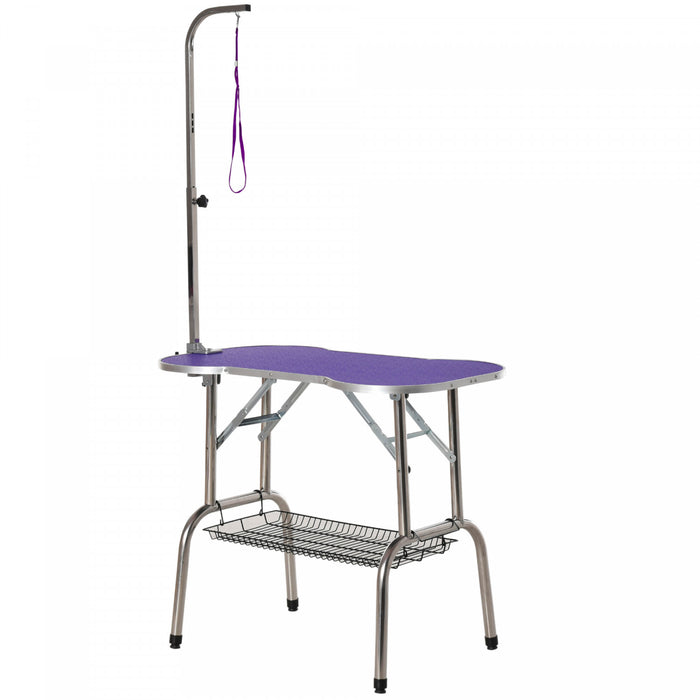 Pawhut Table De Toilettage Pliable Pour Animaux De Compagnie Table De Sechage Pour Chiens Bras Reglable Plateau De Table En Caoutchouc Antiderapant Bord En Alliage D'aluminium Violet