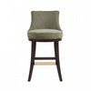 Tabouret de bar moderne en bois Lucia, tapisse de chenille, vert feuille