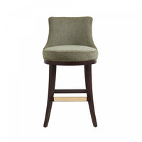 Tabouret de bar moderne en bois Lucia, tapisse de chenille, vert feuille