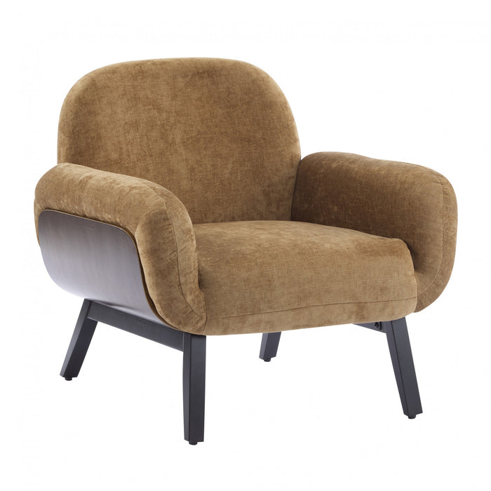 Audrey Fauteuil d’appoint ergonomique en bois massif avec revetement en tissu, kaki