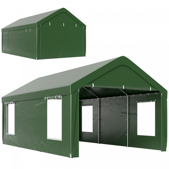 Outsunny Abri D'auto, Garage Portable 12 X 20 Pi, Vert Fonce