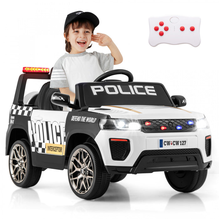 Honeyjoy Kids Ride Sur Voiture De Police 12v 7a Alimentee Par Batterie Voiture De Police Avec Telecommande Blanche