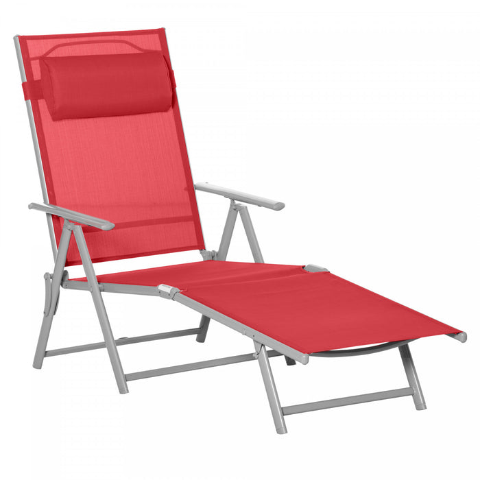 Outsunny Chaise Longue D'exterieur, Dossier Reglables En 7 Positions, Rouge