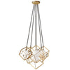 Luminaire suspendu Thomson de Dainolite en verre blanc opale, avec fini doré et 6 ampoules