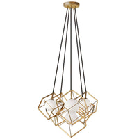 Luminaire suspendu Thomson de Dainolite en verre blanc opale, avec fini doré et 6 ampoules