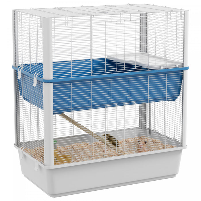 Pawhut Grande Cage Pour Hamster Avec Accessoires, Cage Pour Rats, Gerbille Avec Fond Amovible, Rampes, Plateforme, Bol De Nourriture, Bouteille D'eau, 31\" X 18\" X 35\"