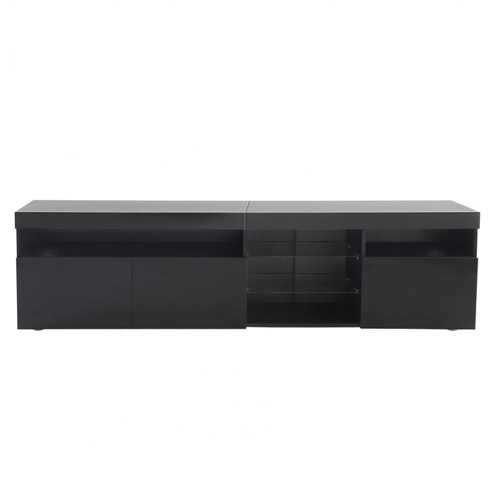 James 70.8\" Cabinet TV Moderne avec Eclairage LED USB et Facade Haute Brillance, Noir