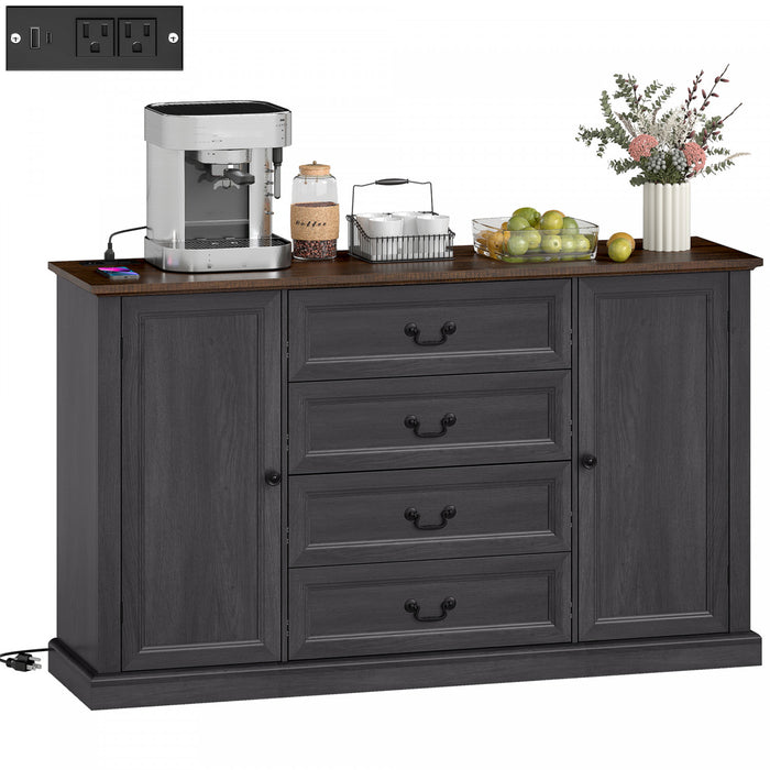 HOMCOM Buffet 58\" avec station de charge, grain de boisnoir