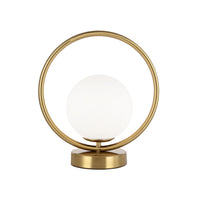 Lampe de table Adrienna de Dainolite en verre blanc opale, avec fini laiton vieilli et 1 ampoule