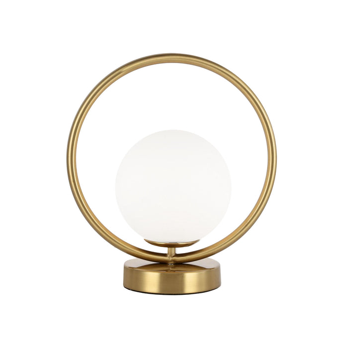 Lampe de table Adrienna de Dainolite en verre blanc opale, avec fini laiton vieilli et 1 ampoule