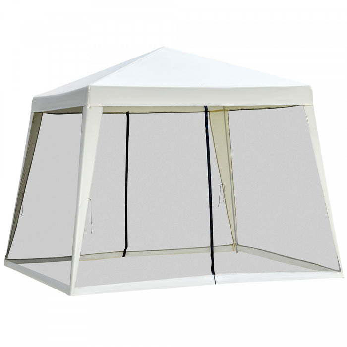 Outsunny 10x10pi Gazebo Tente Avec Filet Patio Auvent Activite De Fete En Plein Air Pare-soleil Jardin Abri Soleil Avec Murs En Maille Slant Leg Beige
