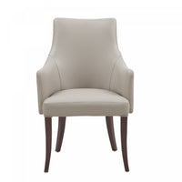 Fauteuil moderne Connie en bois, cuir vegetalien et velours, gris clair