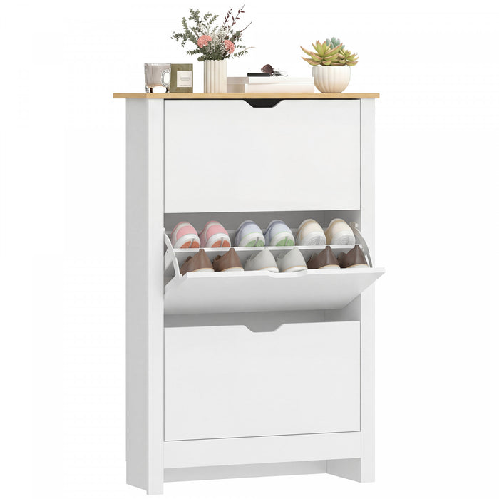 HOMCOM Armoire a chaussures etroite pour entree avec 3 tiroirs rabattables