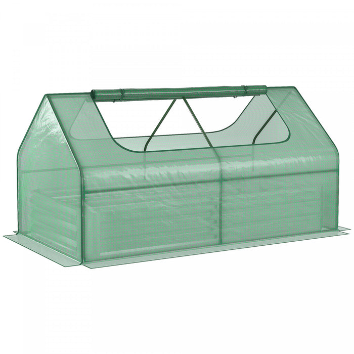 Serre Outsunny avec lit de jardin surélevé, jardinière en acier avec housse en plastique pour l’extérieur, fenêtre enroulable et à double usage pour fleurs, légumes et fines herbes, 73 po x 37,5 po x 36 po, verte