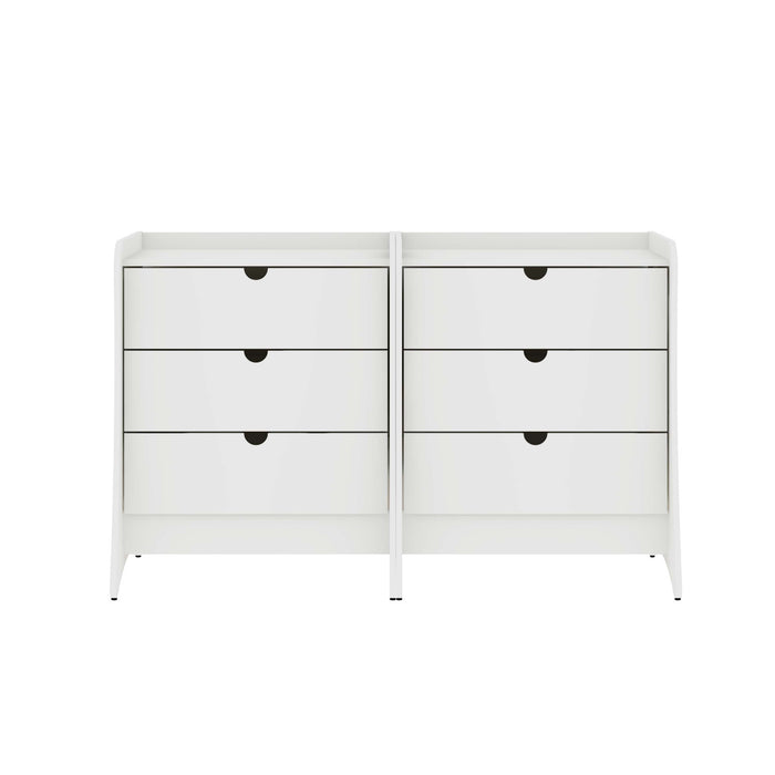 Table de nuit Coney style mid-century moderne 71 cm en blanc (3 tiroirs) – Lot de 2