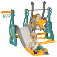 Qaba Toboggan Et Balancoire Pour Enfants De 18 Mois A 3 Ans Avec Panier De Basket 3 En 1 Hauteur Reg