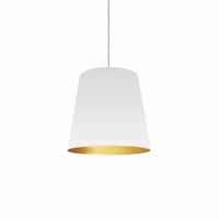 Luminaire suspendu moyen de Dainolite avec très grand abat-jour cylindrique blanc et doré, et 1 ampoule