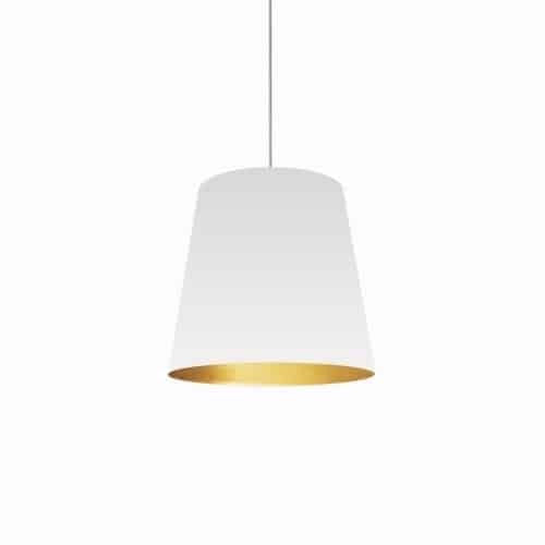 Luminaire suspendu moyen de Dainolite avec très grand abat-jour cylindrique blanc et doré, et 1 ampoule
