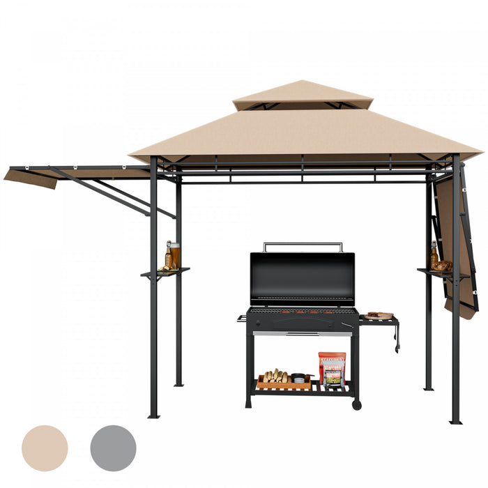 13.5’ X 4’ Patio Bbq Grill Gazebo Auvents Lateraux Etageres 2 Tier Canopy Exterieur
