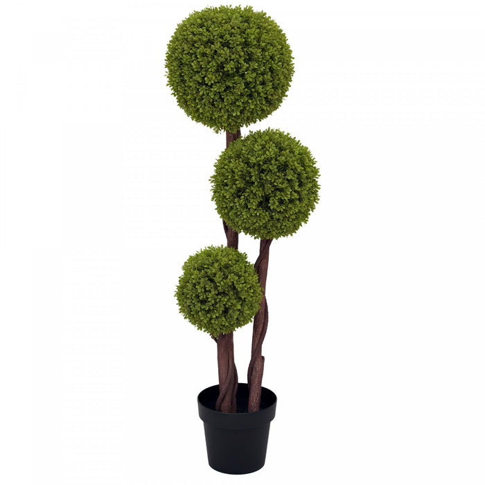 HOMCOM 4pi Artificiel Buis Triple Boule Topiaire Arbre en pot de pepiniere