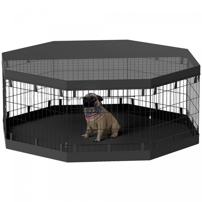 Pawhut Parc Pour Chien, 8 Panneaux Pliables, Coussin Impermeable, Couverture Superieure Resistante Au Soleil Cloture Pour Chien 24\" De Haut Pour Chiens Et Animaux De Petite Taille