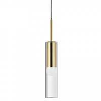 Luminaire suspendu Palmer de Dainolite en verre transparent, avec fini laiton vieilli et 1 ampoule