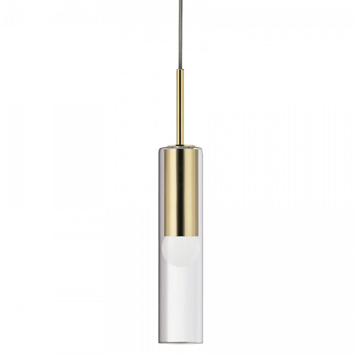 Luminaire suspendu Palmer de Dainolite en verre transparent, avec fini laiton vieilli et 1 ampoule