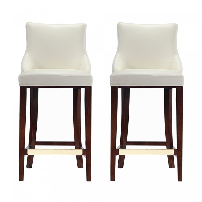 Tabouret de bar moderne en bois et tissu Shubert, ivoire - Lot de 2