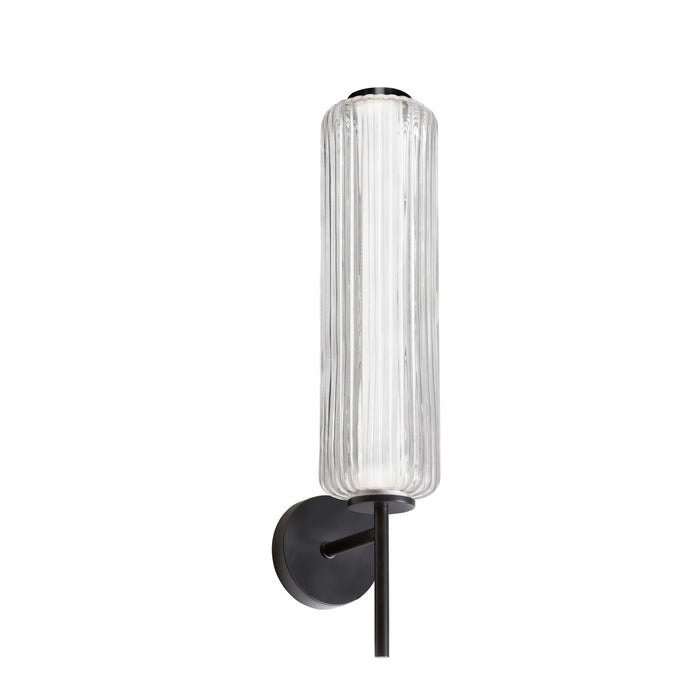 Applique murale Ramona de Dainolite en verre cannelé transparent, avec fini noir mat et ampoule à DEL de 10 W
