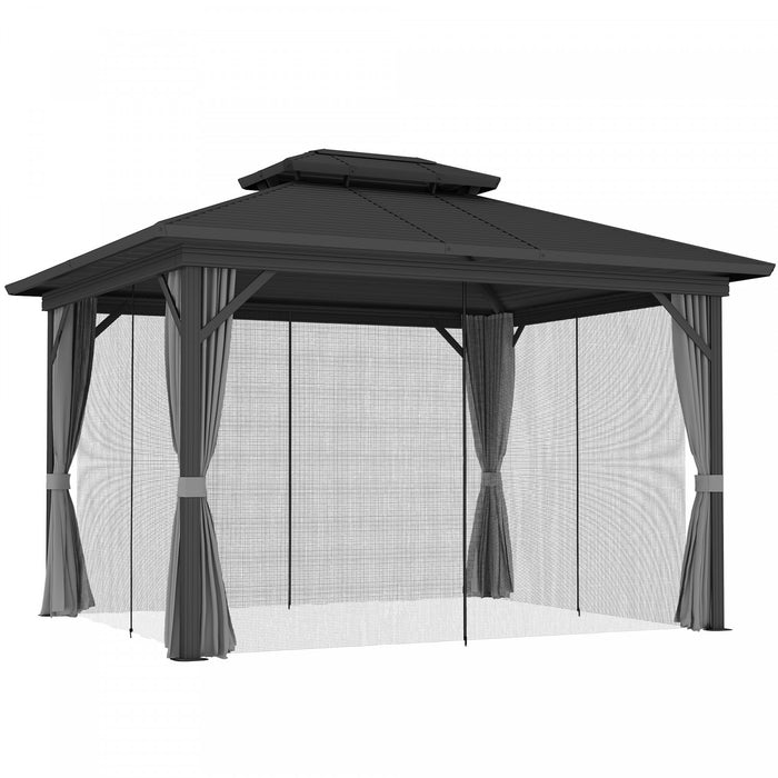 Outsunny Gazebo Exterieur En Aluminium A Toit Rigide 10x12 Pi, Gris Clair