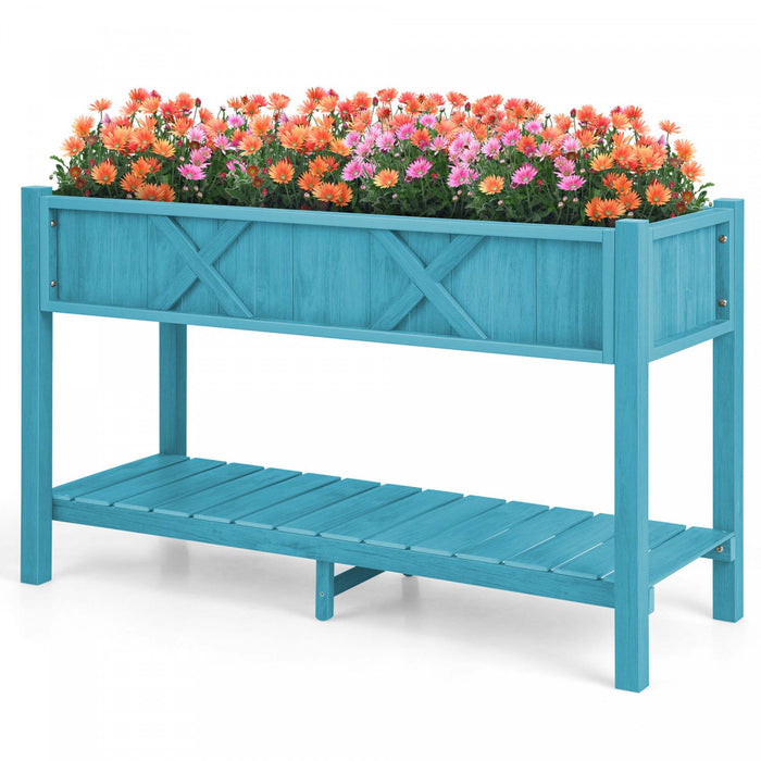 Costway Hips Souleve Lit De Jardin Poly Bois Eleve Planter Boite Avec Les Jambes, Etagere De Stockage Bleu