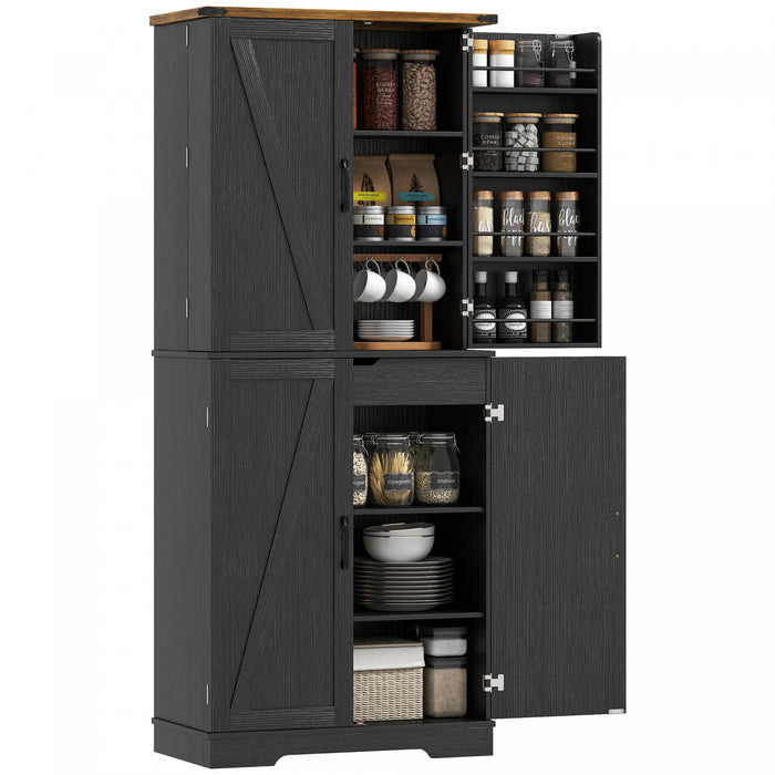HOMCOM Meuble de rangement de cuisine 72 po, style campagnard, Noir
