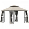Outsunny 10' X 10' Tonnelle Pavillon Jardin Patio Terrasse Gazebo Exterieur Double Toit Avec Parois Laterales En Maille Amovibles, Etageres, Crochets Superieurs, Beige